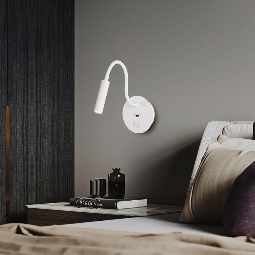 Brilagi - LED lanksti sieninė lempa su USB prievadu MAYA LED/3W/230V 4000K balta