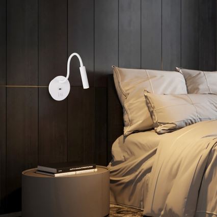 Brilagi - LED lanksti sieninė lempa su USB prievadu MAYA LED/3W/230V 4000K balta