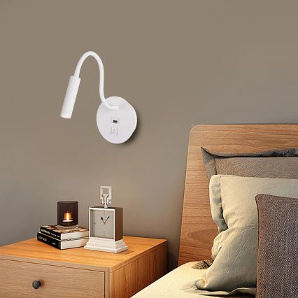Brilagi - LED lanksti sieninė lempa su USB prievadu MAYA LED/3W/230V 4000K balta