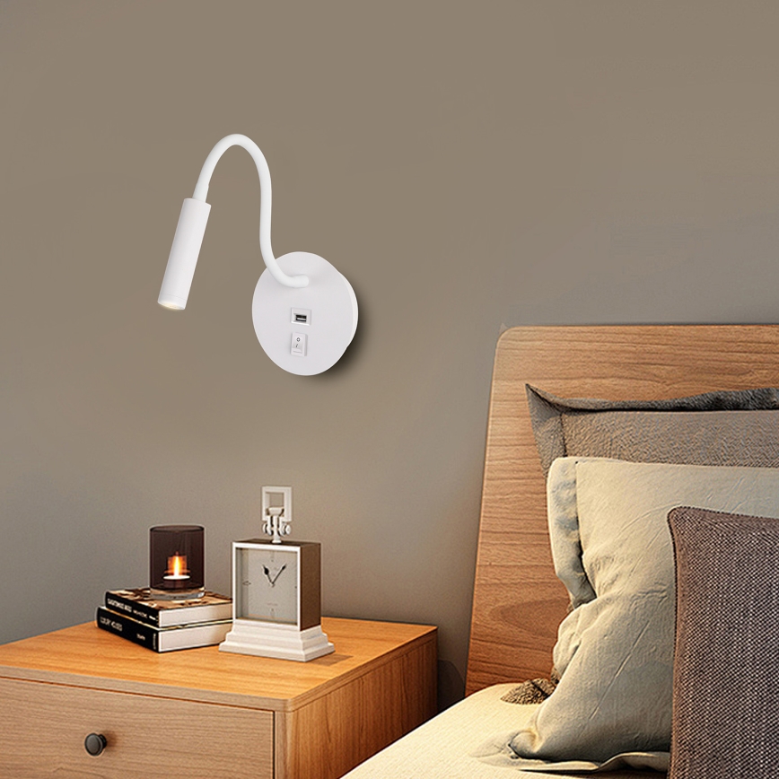 Brilagi - LED lanksti sieninė lempa su USB prievadu MAYA LED/3W/230V 4000K balta