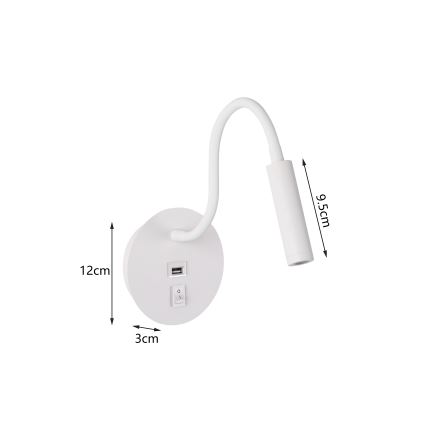 Brilagi - LED lanksti sieninė lempa su USB prievadu MAYA LED/3W/230V 4000K balta