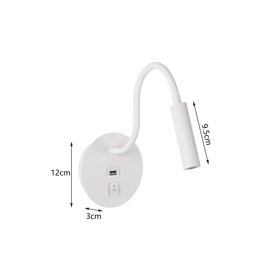 Brilagi - LED lanksti sieninė lempa su USB prievadu MAYA LED/3W/230V 4000K balta