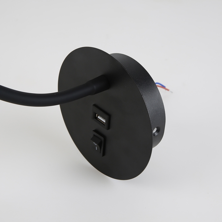 Brilagi - LED lanksti sieninė lempa su USB prievadu MAYA LED/3W/230V 4000K juoda/auksinė