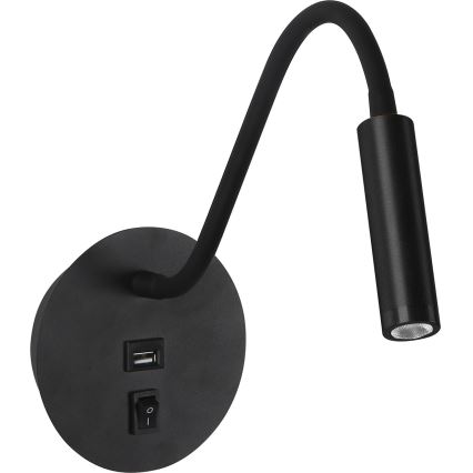 Brilagi - LED lanksti sieninė lempa su USB prievadu MAYA LED/3W/230V 4000K juoda