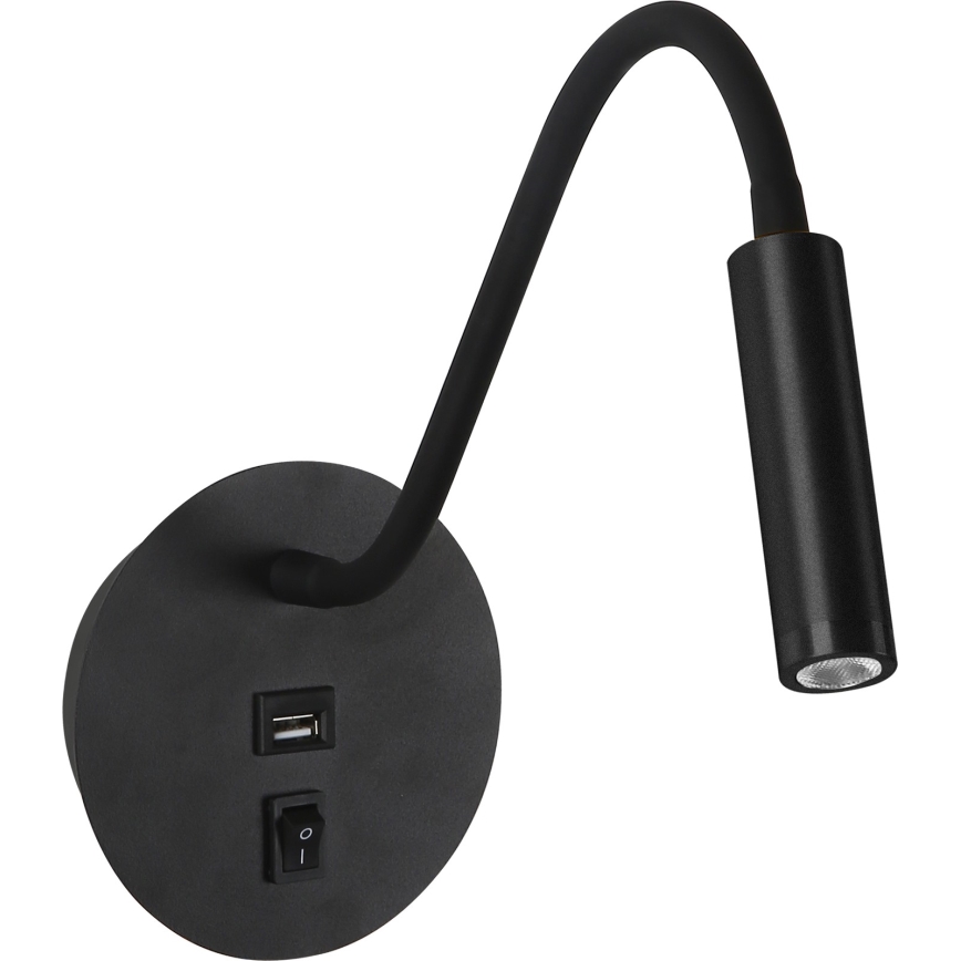 Brilagi - LED lanksti sieninė lempa su USB prievadu MAYA LED/3W/230V 4000K juoda