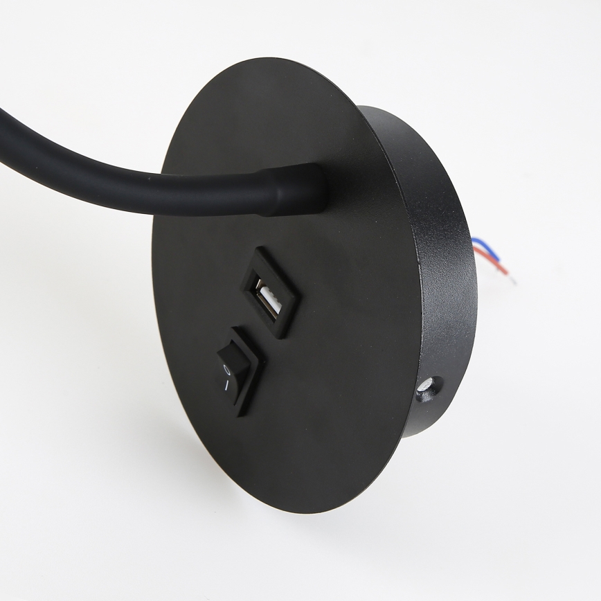 Brilagi - LED lanksti sieninė lempa su USB prievadu MAYA LED/3W/230V 4000K juoda