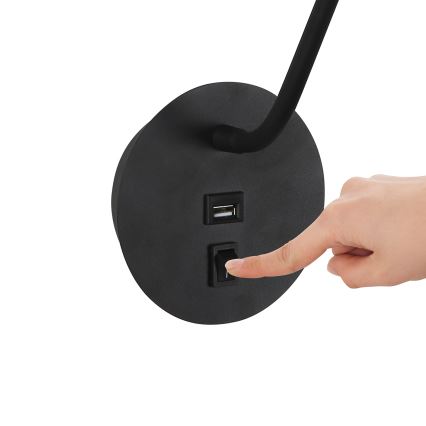 Brilagi - LED lanksti sieninė lempa su USB prievadu MAYA LED/3W/230V 4000K juoda
