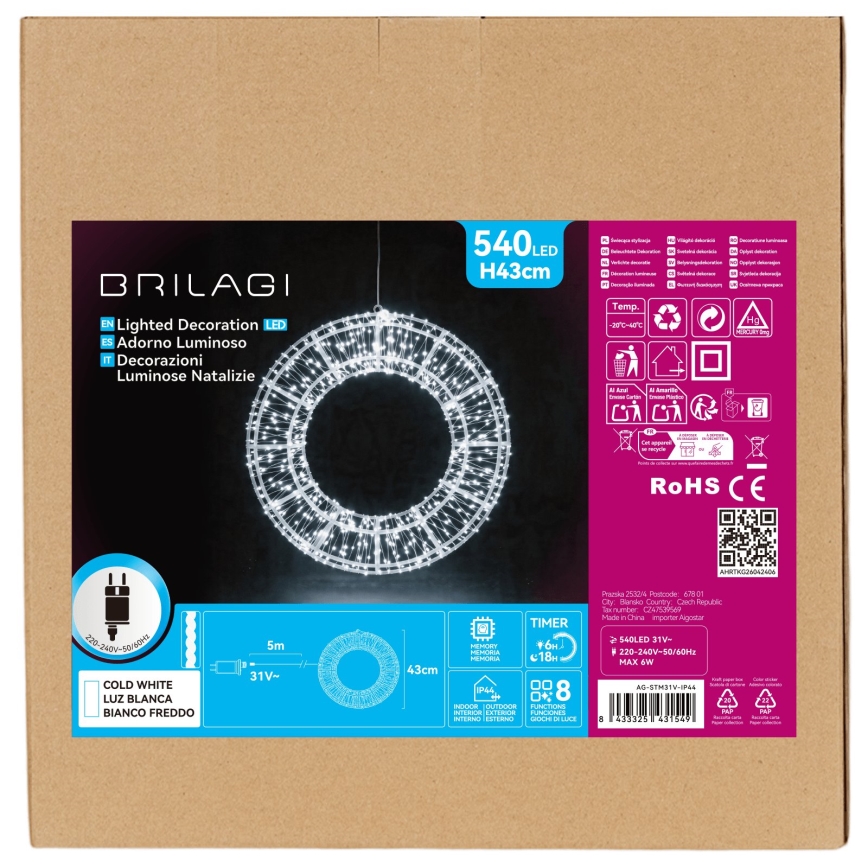 BRILAGI - LED lauko kalėdinė dekoracija LED/6W/8 funkcijų 43 cm IP44 žiedas šaltai balta
