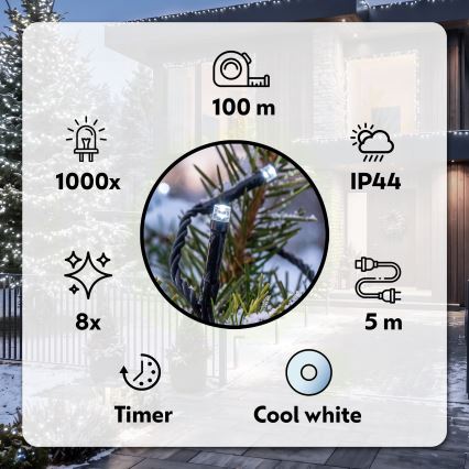 BRILAGI - LED Lauko kalėdinė girlianda 1000xLED/8 funkcijų 105 m IP44 šaltai balta