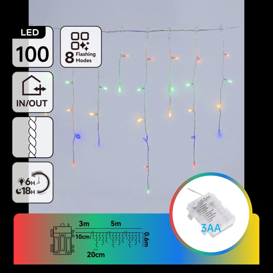 BRILAGI - LED Lauko kalėdinė girlianda 100xLED/3xAA/8 funkcijų 8x0,6m IP44 daugiaspalvė
