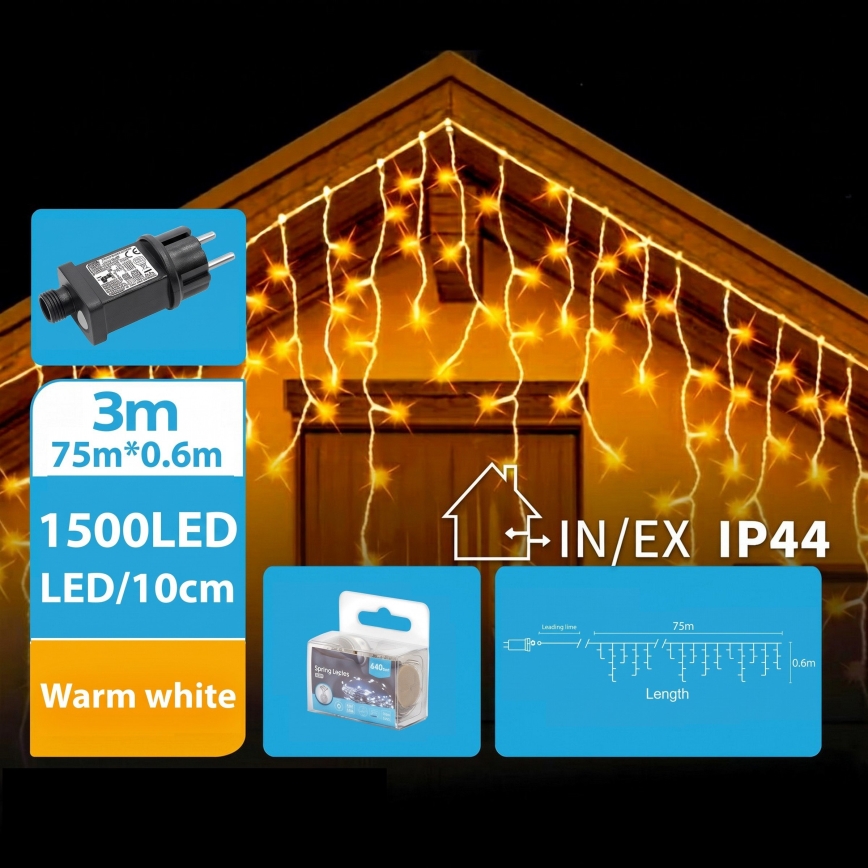 BRILAGI - LED Lauko kalėdinė girlianda 1500xLED/12W/8 režimai 78x0,6m IP44 šiltai balta