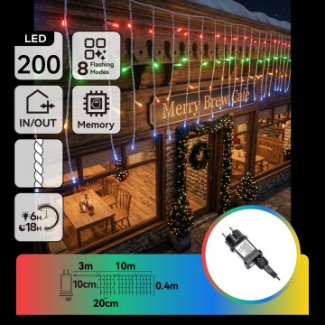 BRILAGI - LED lauko kalėdinė girlianda 200xLED/3,6W/8 funkcijų 13x0,4m IP44 daugiaspalvė