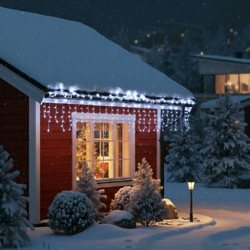 Brilagi - LED lauko kalėdinė girlianda 200xLED/8 funkcijų 13m IP44 šaltai balta varvekliai
