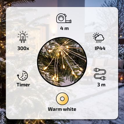 BRILAGI - LED lauko kalėdinė girlianda 300 LED, 7 m, IP44, šiltai balta, fejerverkų efektas
