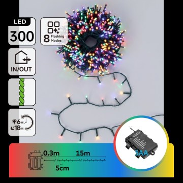 BRILAGI - LED Lauko kalėdinė girlianda 300xLED/3xAA/8 funkcijų 15,3m IP44 daugiaspalvė