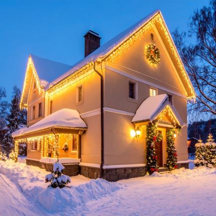 Brilagi - LED lauko kalėdinė girlianda 360 LED/8 funkcijų, 14 m, IP44, šiltai balta, varvekliai