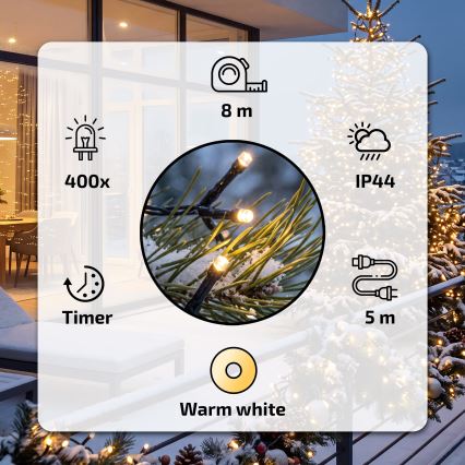 BRILAGI - LED lauko kalėdinė girlianda 400xLED 13m IP44 šilta balta
