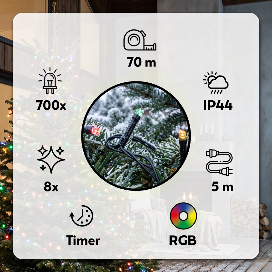 BRILAGI - LED lauko kalėdinė girlianda 700 LED/8 funkcijų 75 m IP44 daugiaspalvė