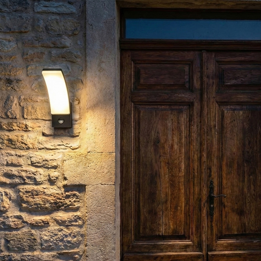 BRILAGI - LED lauko sieninis šviestuvas su judesio ir sutemų jutikliu ARCELO LED/12W/230V IP65 juoda