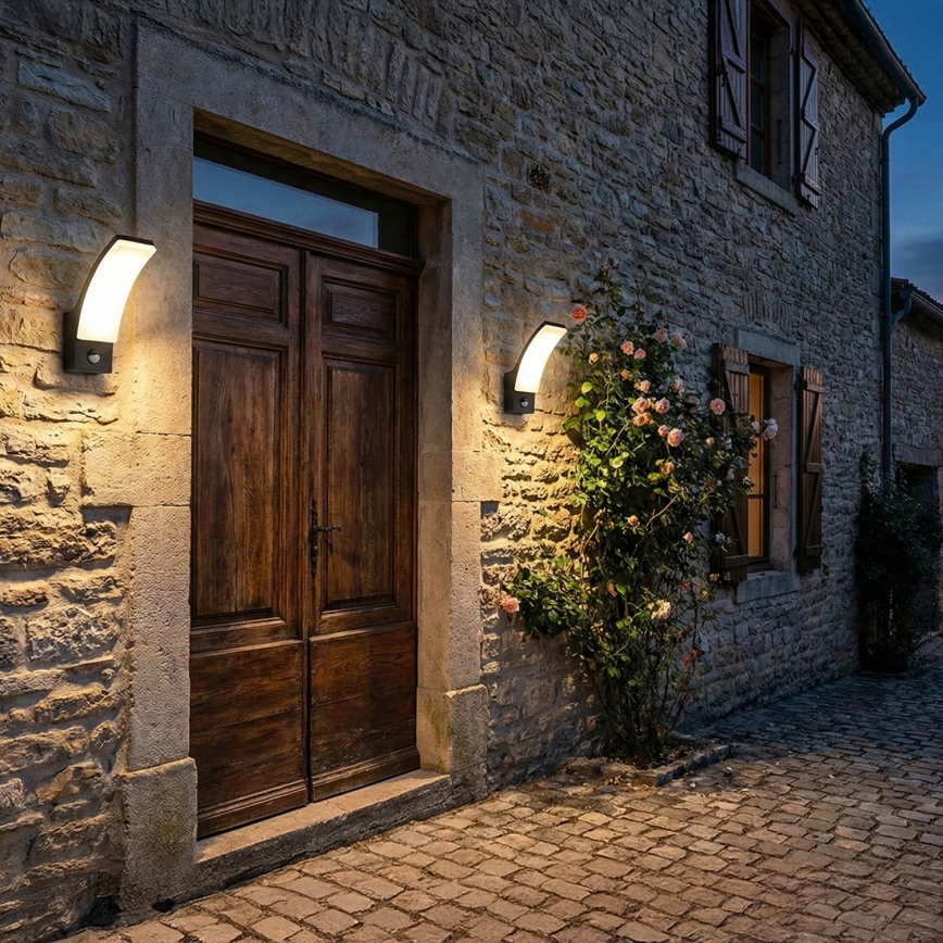 BRILAGI - LED lauko sieninis šviestuvas su judesio ir sutemų jutikliu ARCELO LED/12W/230V IP65 juoda