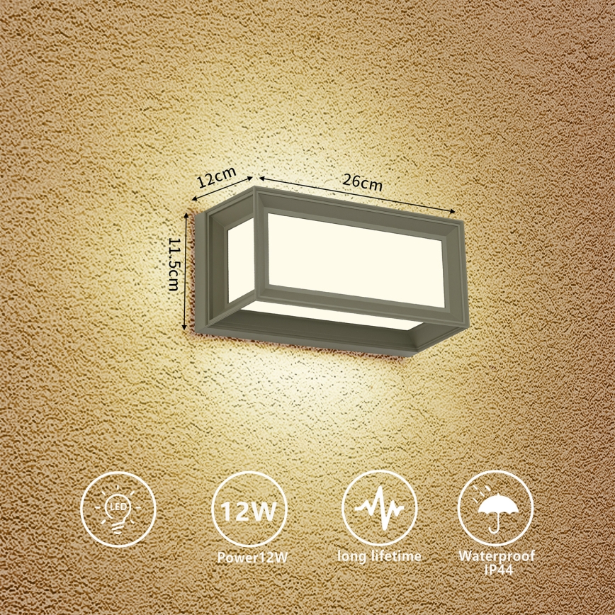 Brilagi - pilkas LED lauko sieninis šviestuvas PARKER LED/12W/230V 3000/4500/6000K IP44