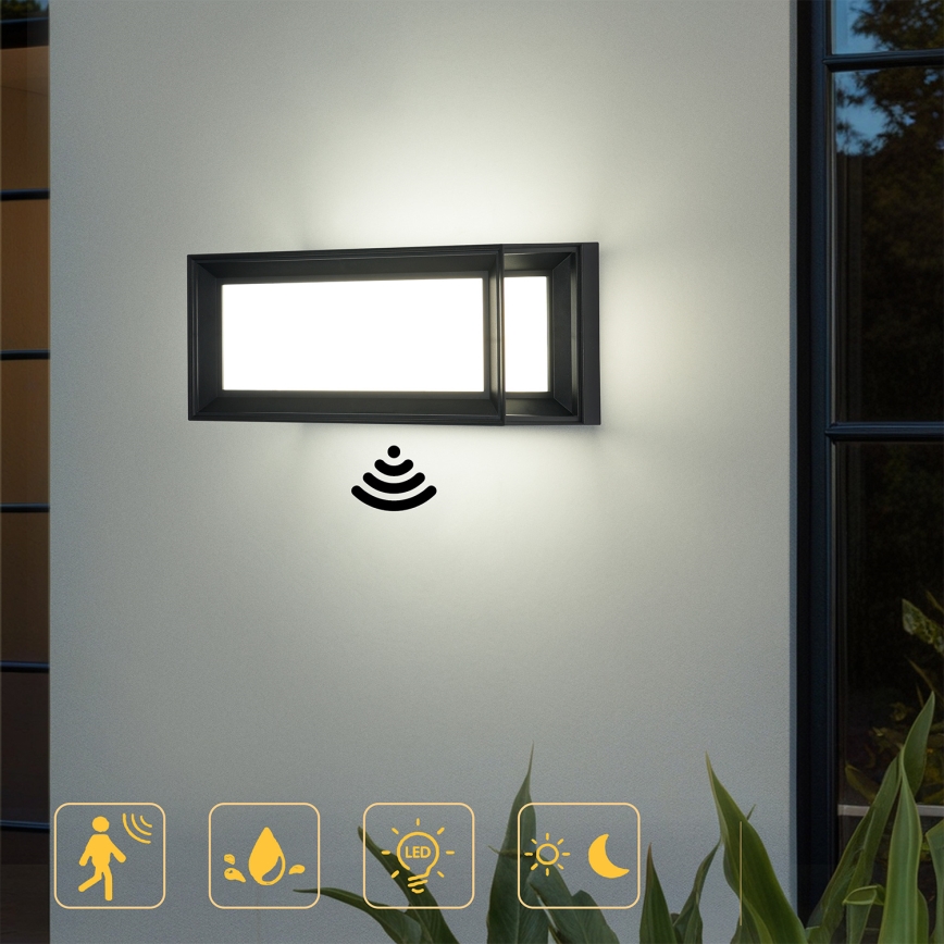 Brilagi - LED lauko sieninis šviestuvas su judesio jutikliu PARKER LED/12W/230V juodas IP44