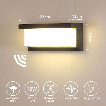 Brilagi - LED Lauko sieninis šviestuvas su jutikliu BRICKY LED/12W/230V antracitas IP54
