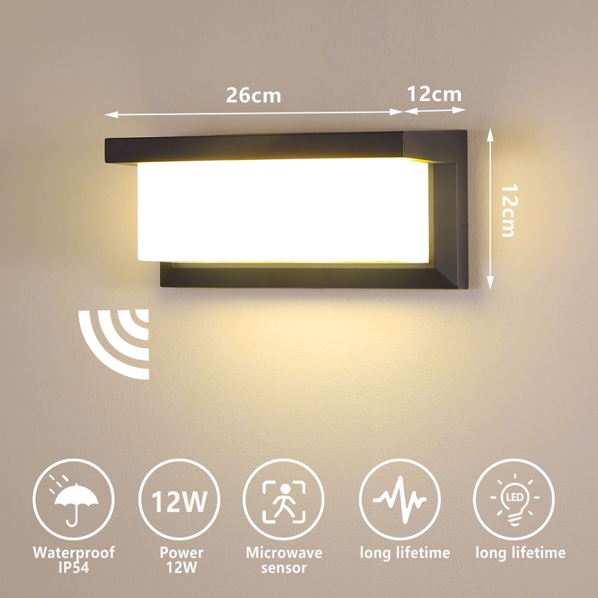 Brilagi - LED Lauko sieninis šviestuvas su jutikliu BRICKY LED/12W/230V antracitas IP54