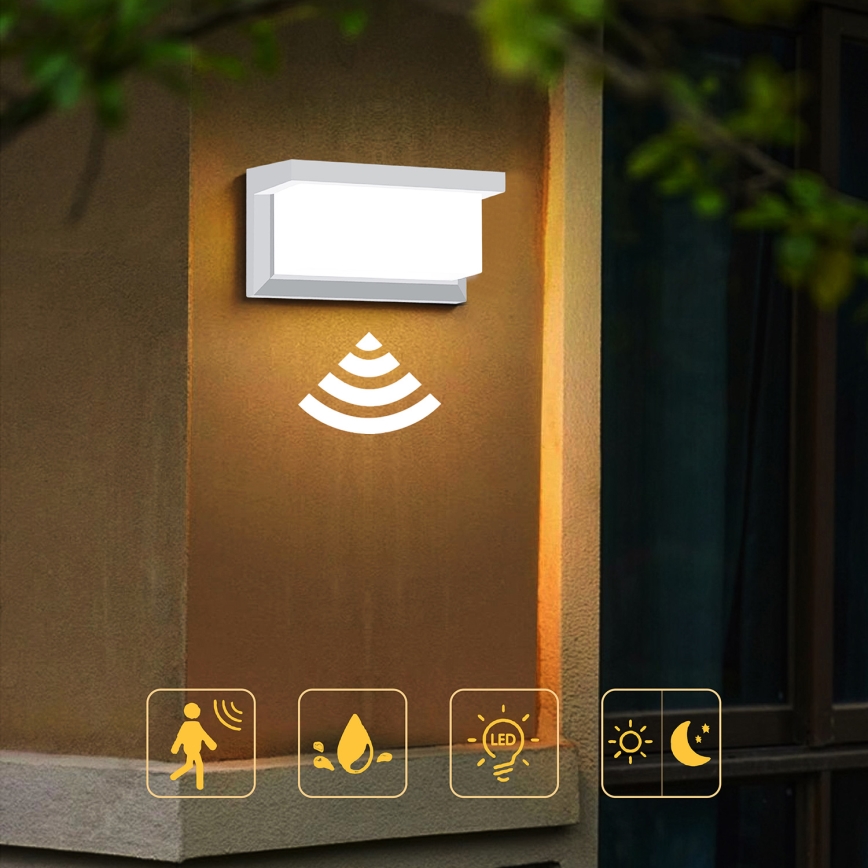 Brilagi - LED Lauko sieninis šviestuvas su jutikliu BRICKY LED/12W/230V balta IP54