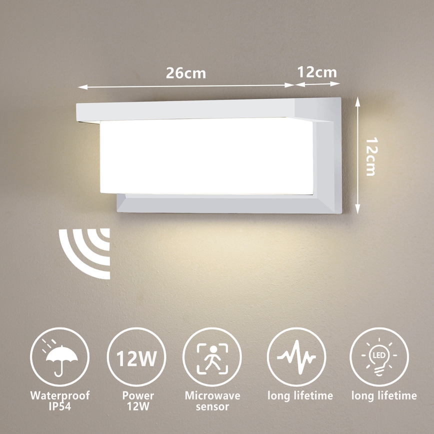 Brilagi - LED Lauko sieninis šviestuvas su jutikliu BRICKY LED/12W/230V balta IP54