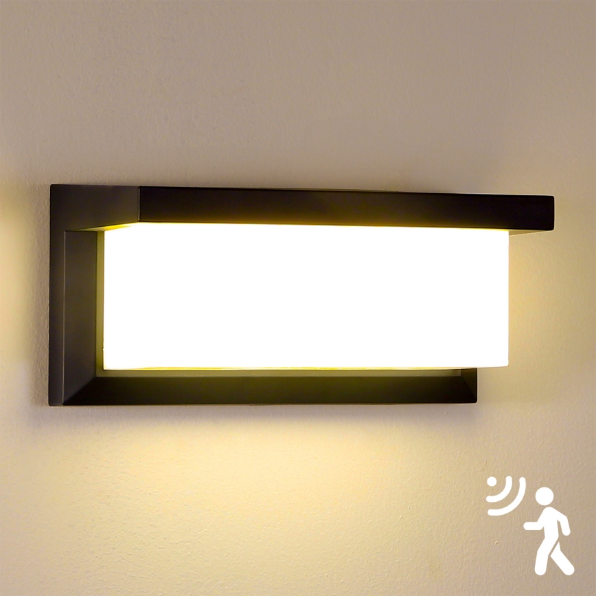 Brilagi - LED Lauko sieninis šviestuvas su jutikliu BRICKY LED/12W/230V juoda IP54