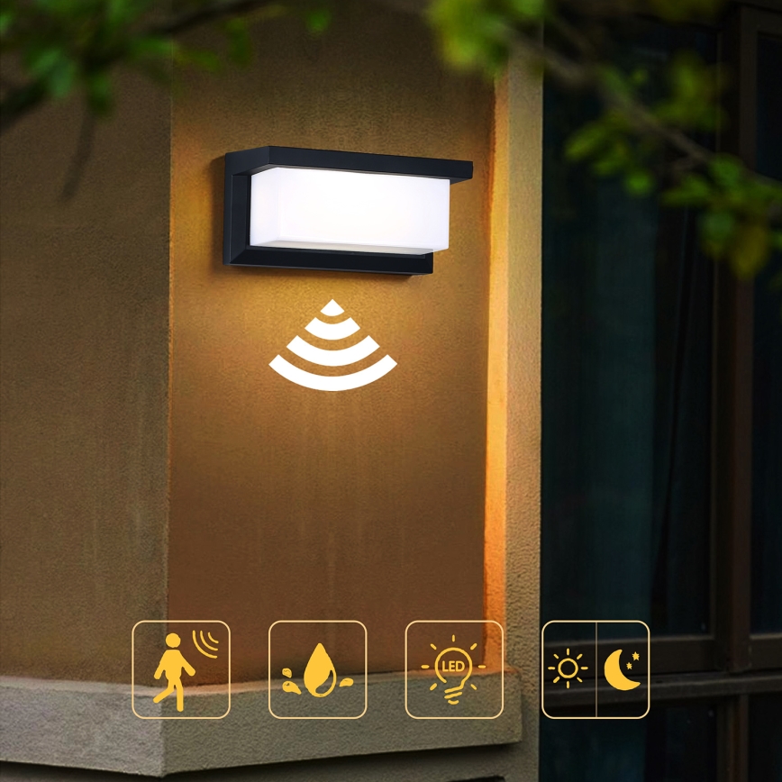 Brilagi - LED Lauko sieninis šviestuvas su jutikliu BRICKY LED/12W/230V juoda IP54