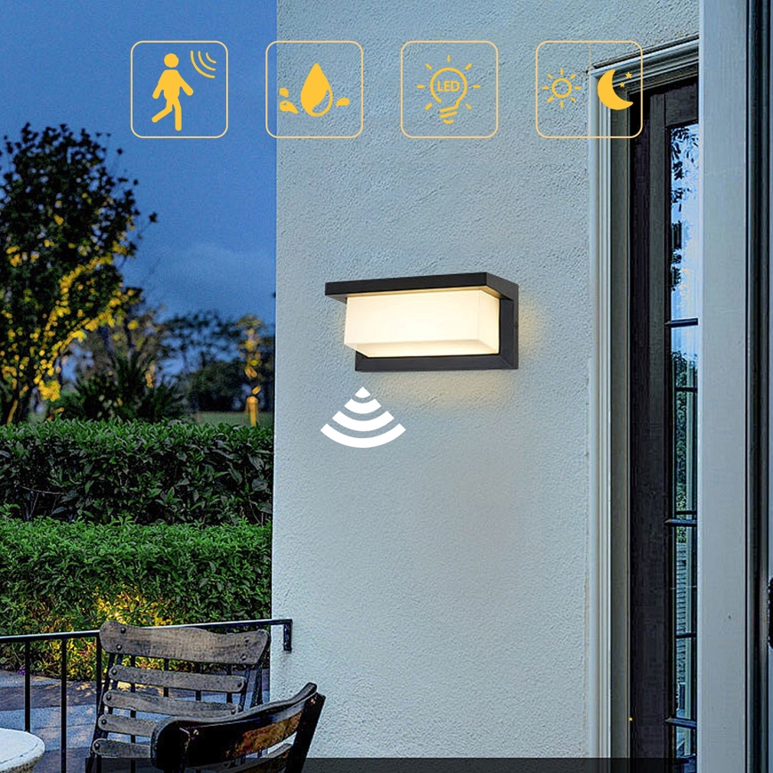 Brilagi - LED Lauko sieninis šviestuvas su jutikliu BRICKY LED/12W/230V juoda IP54