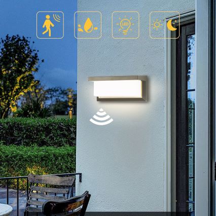 Brilagi - LED Lauko sieninis šviestuvas su jutikliu BRICKY LED/12W/230V pilka IP54