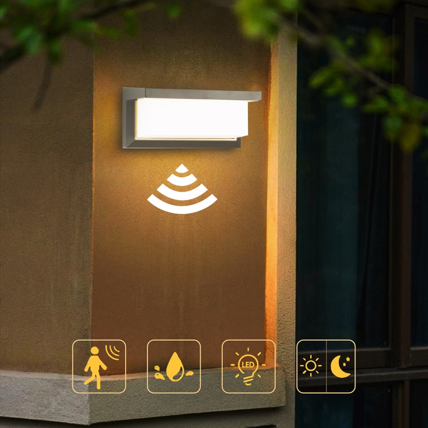 Brilagi - LED Lauko sieninis šviestuvas su jutikliu BRICKY LED/12W/230V pilka IP54