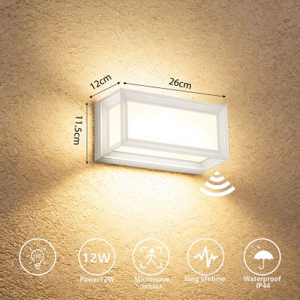 Brilagi - LED lauko sieninis šviestuvas su judesio jutikliu PARKER LED/12W/230V baltas IP44