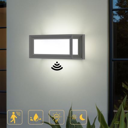 Brilagi - LED lauko sieninis šviestuvas su jutikliu PARKER LED/12W/230V pilkas IP44