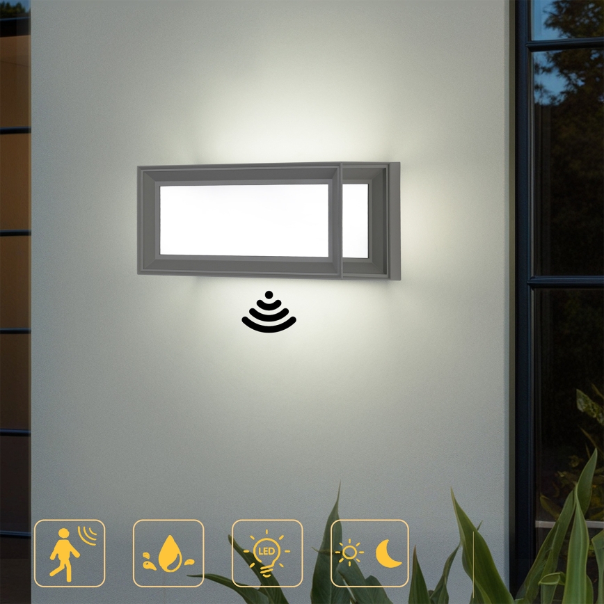 Brilagi - LED lauko sieninis šviestuvas su jutikliu PARKER LED/12W/230V pilkas IP44