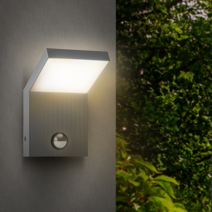 Brilagi - LED lauko sieninis šviestuvas su jutikliu RIANO LED/8W/230V sidabrinis IP65