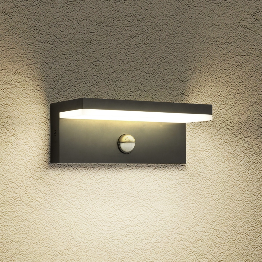Brilagi - LED lauko sieninis šviestuvas su jutikliu TESSI LED/10W/230V juoda IP54
