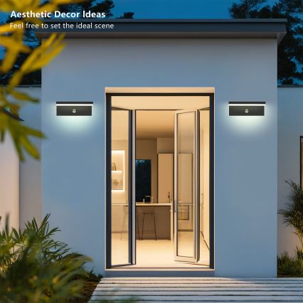 Brilagi - LED lauko sieninis šviestuvas su jutikliu TESSI LED/10W/230V juoda IP54