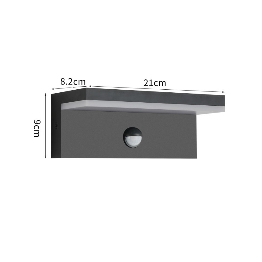 Brilagi - LED lauko sieninis šviestuvas su jutikliu TESSI LED/10W/230V juoda IP54