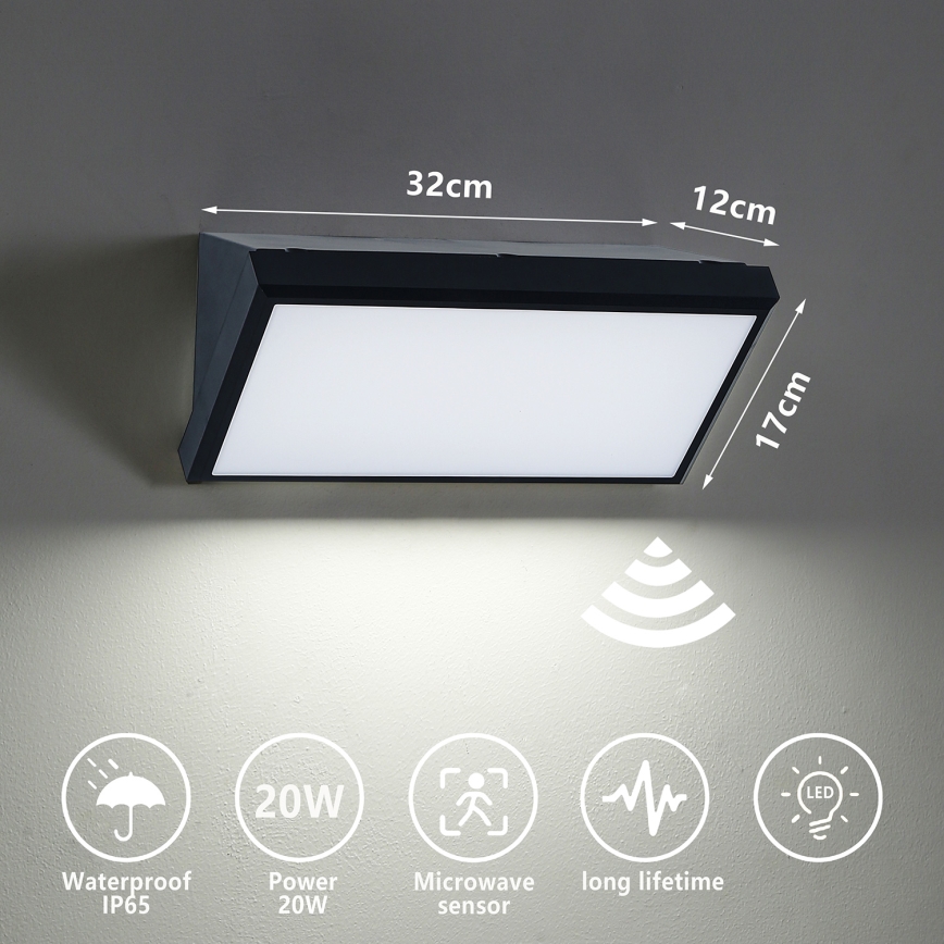 Brilagi - LED Lauko sieninis šviestuvas su jutikliu TRIANGLE LED/20W/230V IP65