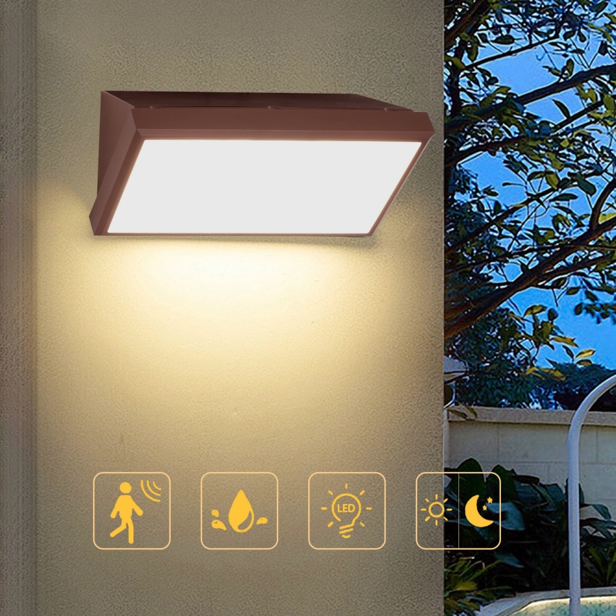 Brilagi - LED lauko sieninis šviestuvas su jutikliu TRIANGLE LED/20W/230V rudas IP65