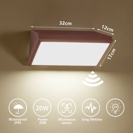 Brilagi - LED lauko sieninis šviestuvas su jutikliu TRIANGLE LED/20W/230V rudas IP65