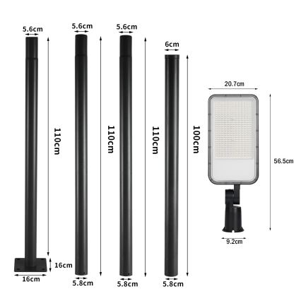 Brilagi - LED lauko gatvės žibintas su stulpu ir pasukamu sąnariu 4 m URBANLIGHT LED/200W/230V juodas IP65