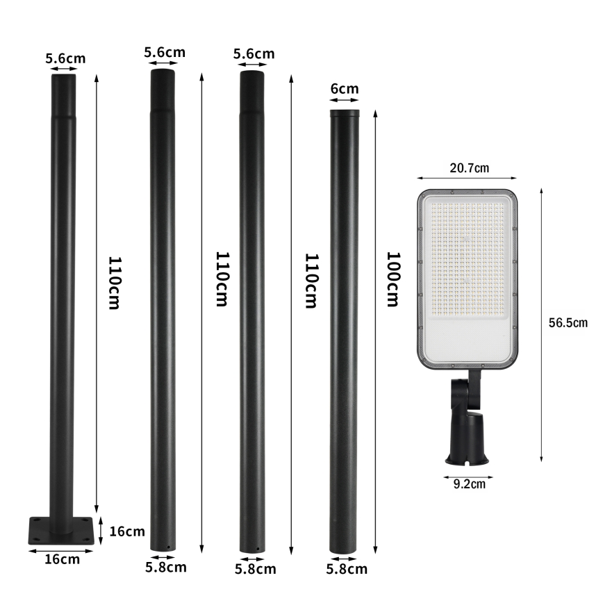 Brilagi - LED lauko gatvės žibintas su stulpu ir pasukamu sąnariu 4 m URBANLIGHT LED/200W/230V juodas IP65