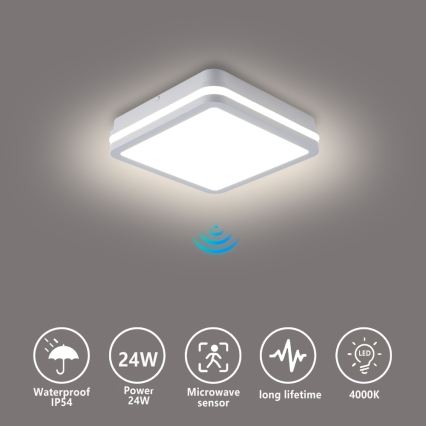 Brilagi - LED lauko šviestuvas su judesio jutikliu BENE LED/24W/230V 26x26 cm baltas IP54