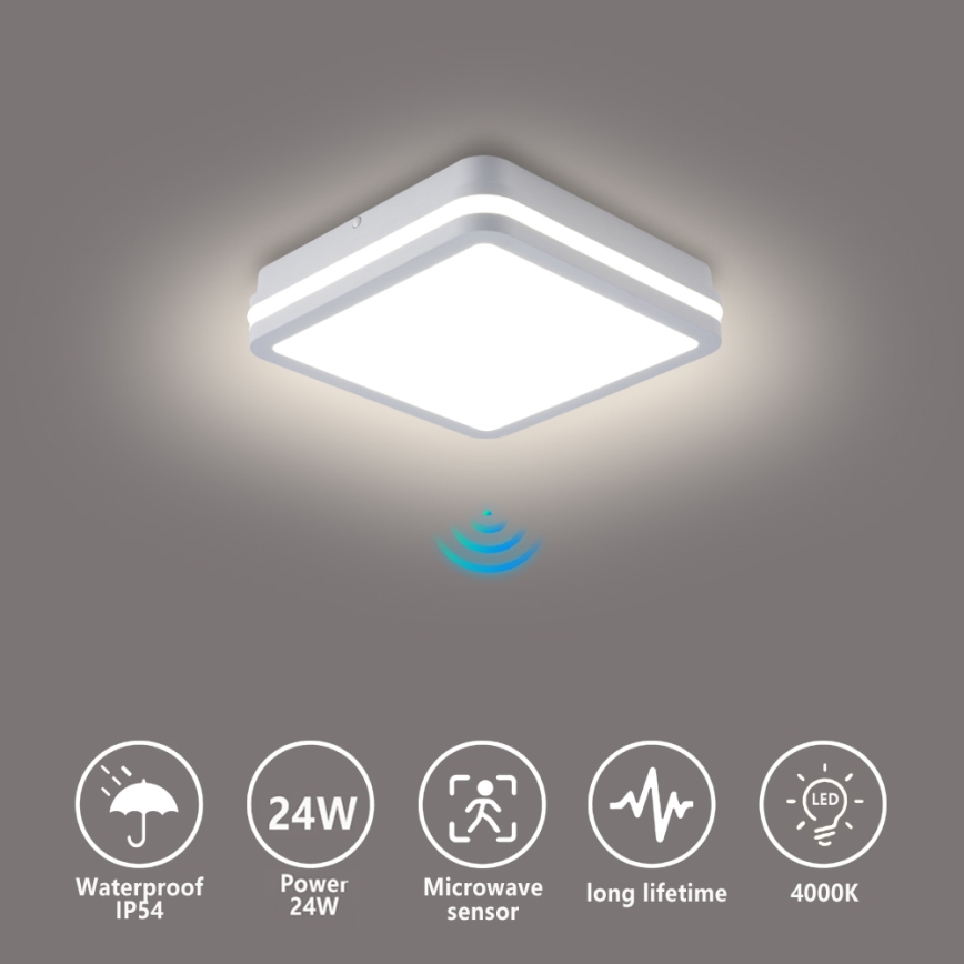 Brilagi - LED lauko šviestuvas su judesio jutikliu BENE LED/24W/230V 26x26 cm baltas IP54