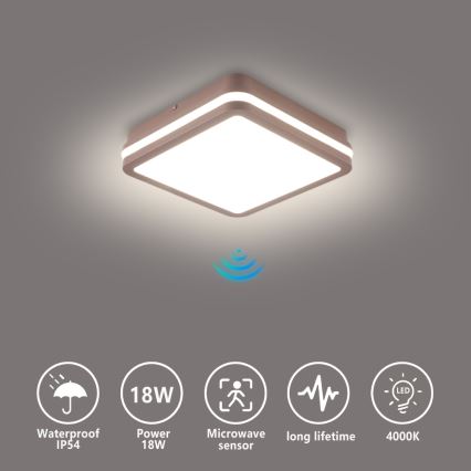 Brilagi - LED lauko lubinis šviestuvas su jutikliu BENE LED/18W/230V 21,5x21,5 cm rudas IP54